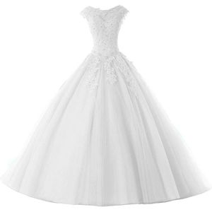Wedding Dress Ball Gown Quinceanera Tulle Lace Prom White with Rhinestones